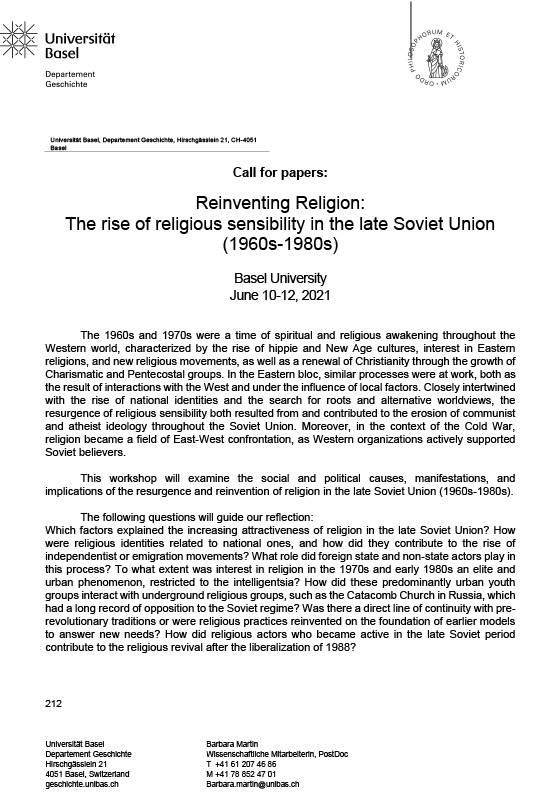 CfP reinventing religion basel