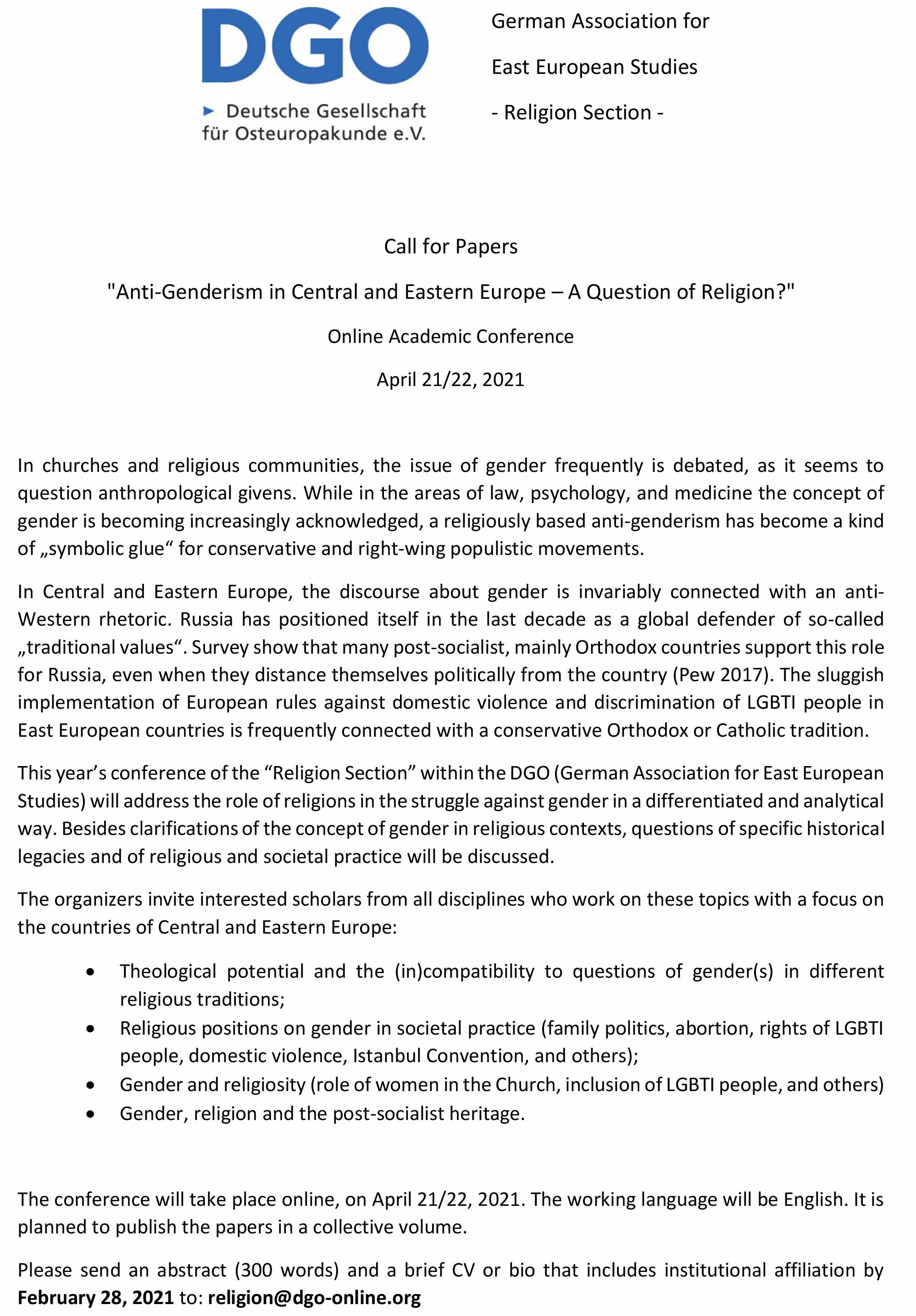 CfP Ant Genderism in Central and Eastern Europe
