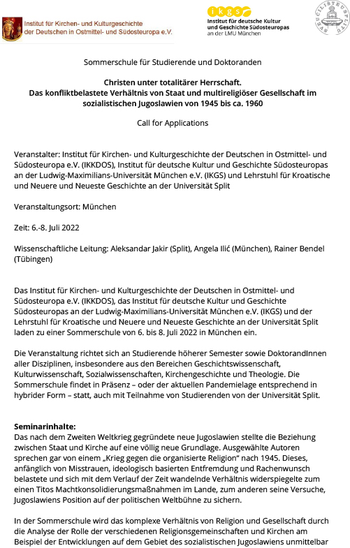 Sommerschule Call for Applications christen unter totalitärer herrschaft