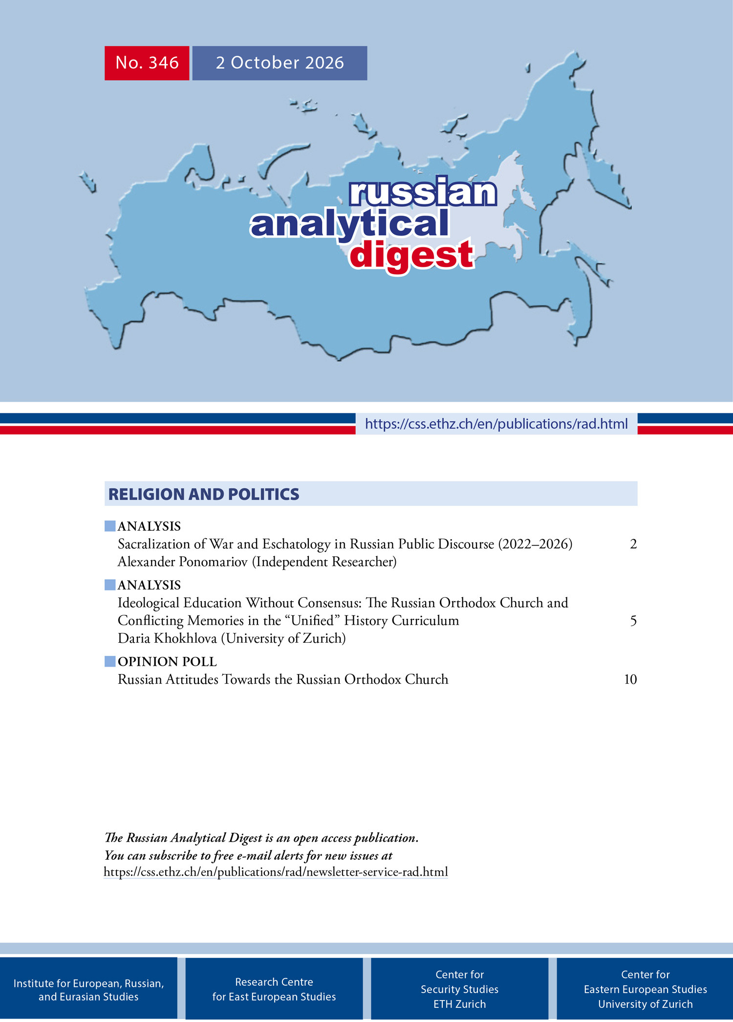Coverbild: Russian Analytical Digest No. 346: Religion and Politics